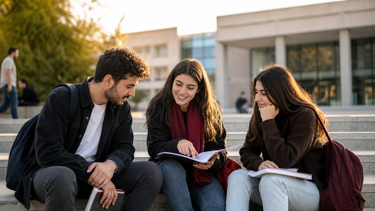 Üniversite kampüsünde bir araya gelmiş TECE Akademi burs öğrencileri sohbet ederken
